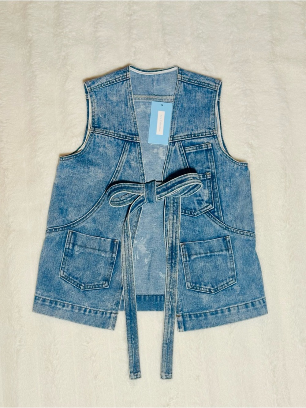 Denim Tie-Waist Vest - Light Blue
